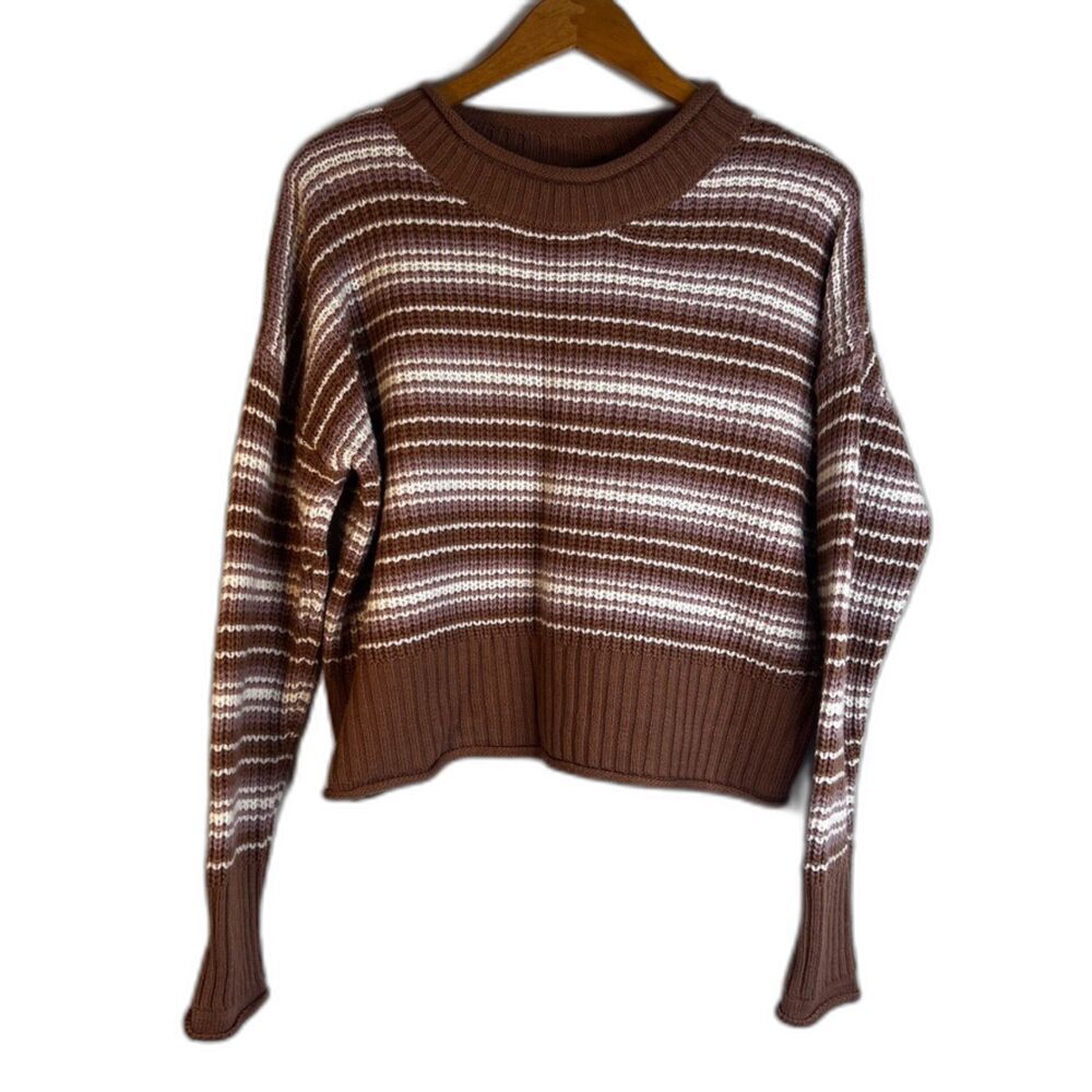 Pink Rose Striped Knit Cropped Sweater Size Medium Cozy Casual Fall